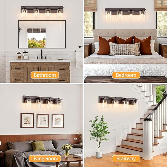 4 Light Modern Bathroom Light Fixtures Over Mirror, Bronze Finish Vanity Lights - Image 6