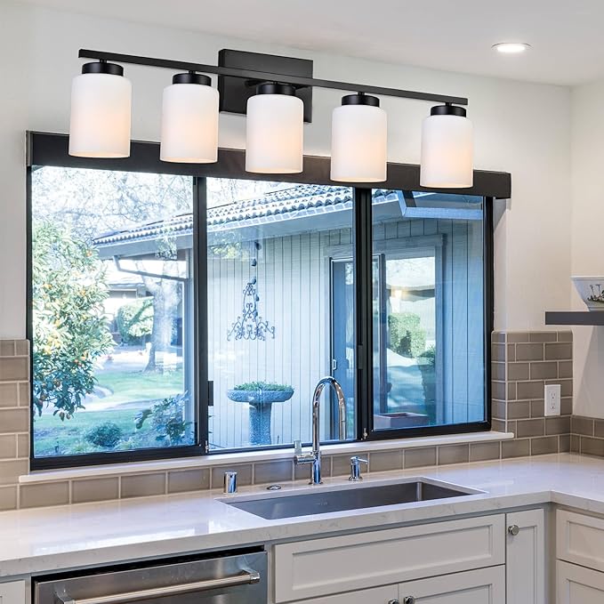 VINLUZ Farmhouse Bathroom Vanity Light Fixtures, 5 Light Industrial Vintage - Image 7