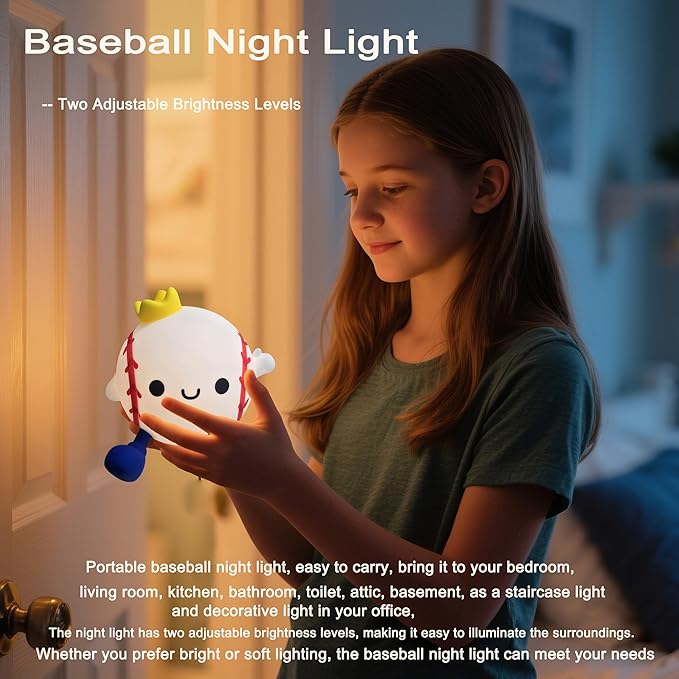 DREAMING MY DREAM Baseball Night Light, Cute Silicone Squishy Novelty LED Night - Image 6