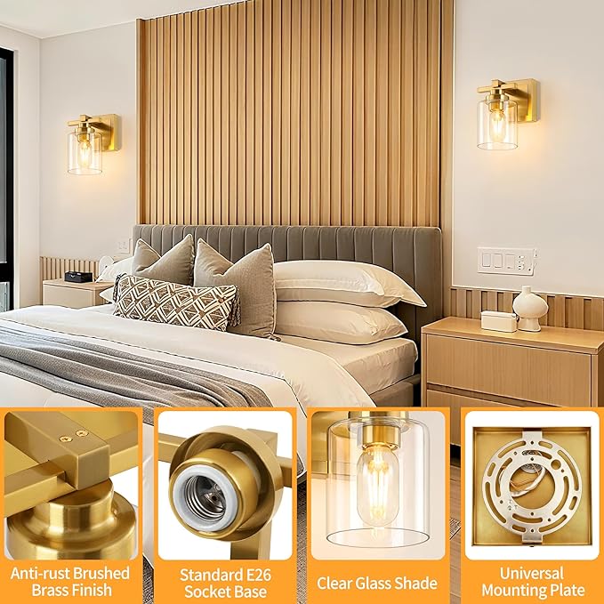 1 Light Modern Bathroom Light Fixtures Over Mirror, Brass Finish Vanity Lights - Image 3