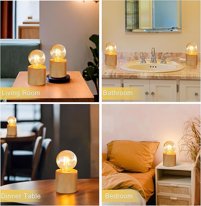 JHY DESIGN Set of 2 Wood Grain Table Lamp 6.5" Tall Cordless Lamp Light - Image 6