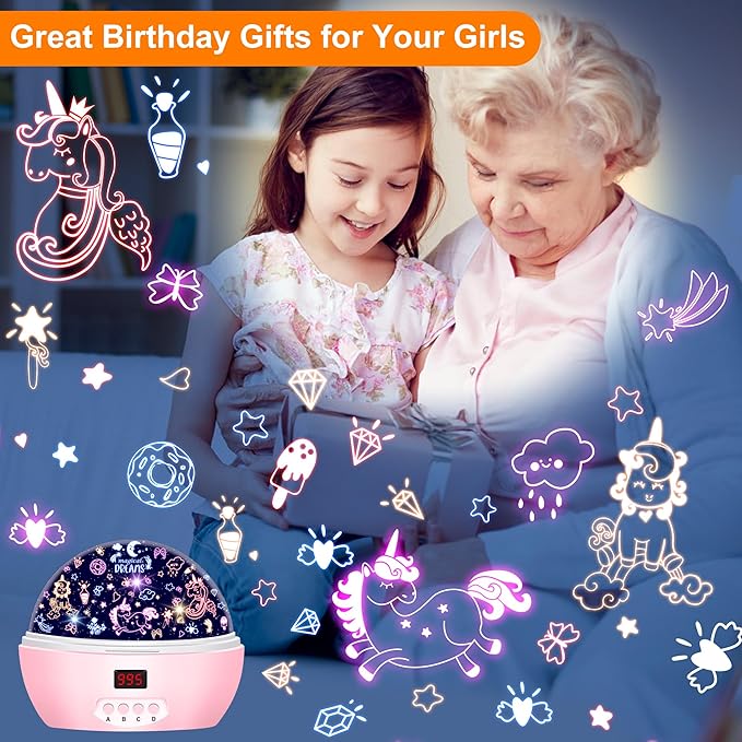Kid Unicorn Night Light for Girls, and Baby Bear Night Lights Rotating Light - Image 2