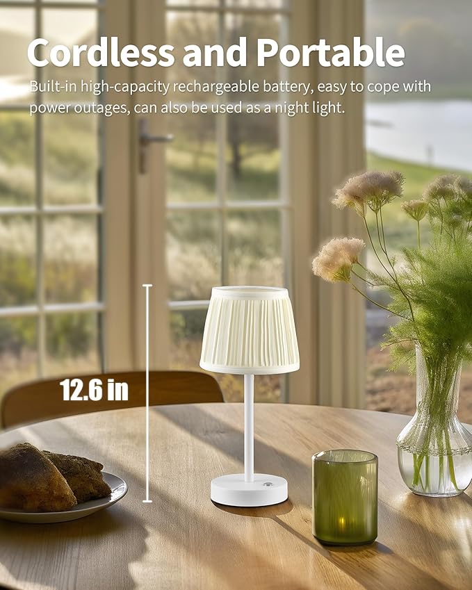 PUSU 2 Pack Cordless LED White Table Lamps, Rechargeable 4000mAh 3 Way Dimmable - Image 2