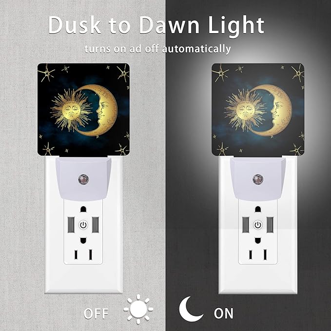 Celestial Moon Golden Sun Night Light, Boho Chic Stars Night Lights Plug into - Image 3