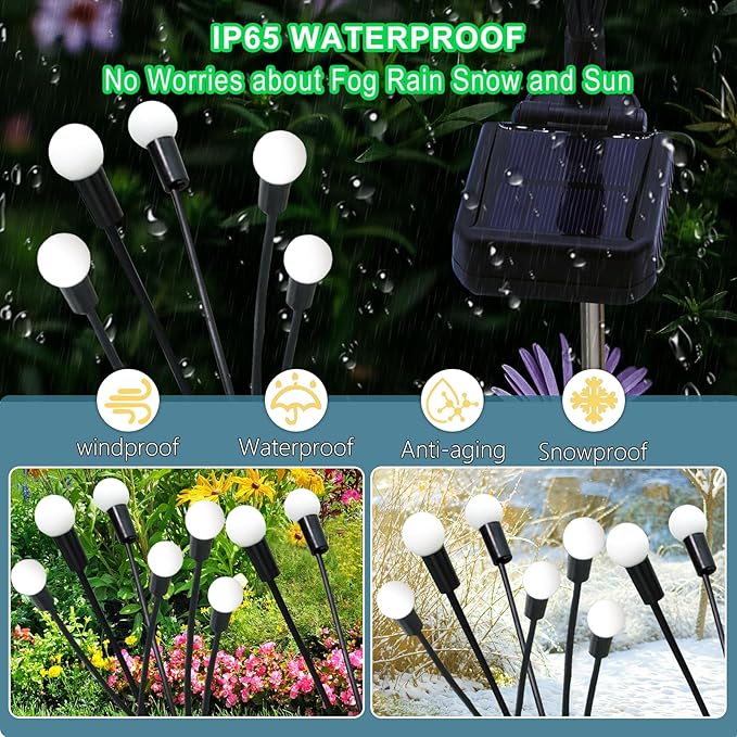 Kohlrabi Solar Halloween Lights Outdoor, 6 Pack 60 LED Solar Green Firefly - Image 4