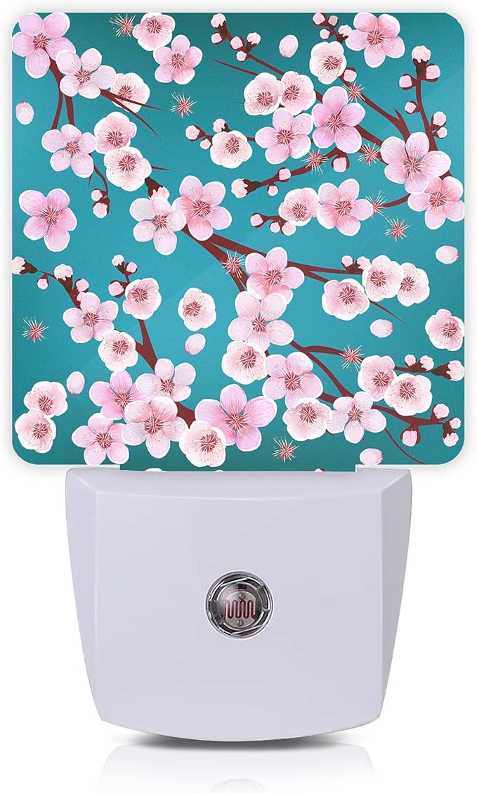 Spring Flowers Night Light, Cherry Blossom Night Lights Plug into Wall Dusk to by Oeaskly
