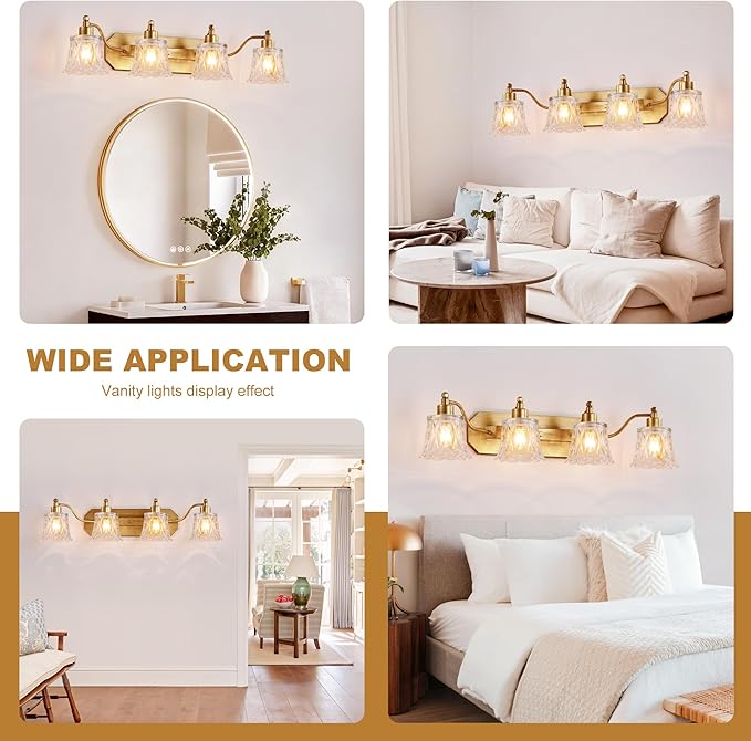 Vintage Bathroom Light Fixtures, 4-Light Gold Vanity Light, Matte Brass Finish - Image 5