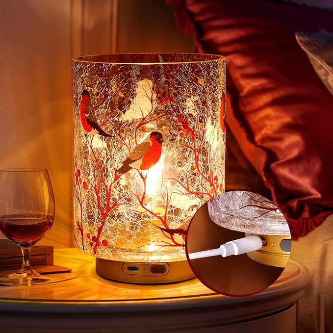 Rechargeable Battery Table Lamp Timer, Handmade Crackle Glass Lamps - Image 5