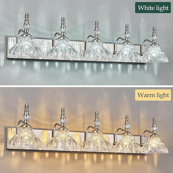 Vintage Bathroom Vanity Light, 5-Light Brushed Nickel Vanity Lighting Fixture - Image 4
