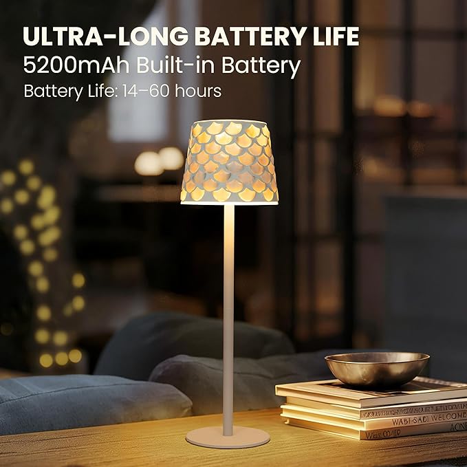 AELS Mosaic Rechargeable Lamps Cordless White Lamps Set of 2, 5200mAh Handmade - Image 2