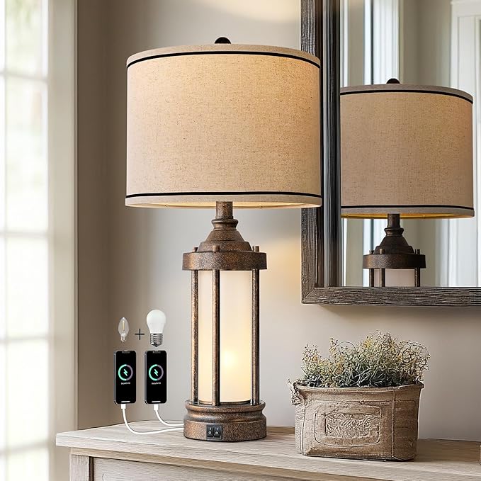 25'' Table Lamp for Living Room Bedroom Farmhouse Metal Lamps - Image 2