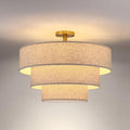 Doraimi Lighting 3 Tier Milky Apricot Linen Drum Fabric Semi Flush Mount Light by DoraimiLighting