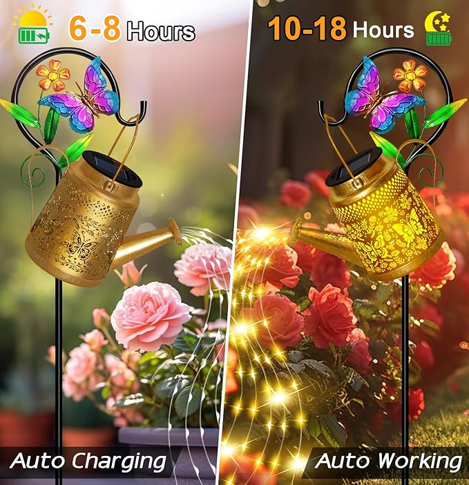 Christmas Gifts Solar Watering Can Lights Outdoor Garden Decor, Large Butterfly - Image 3