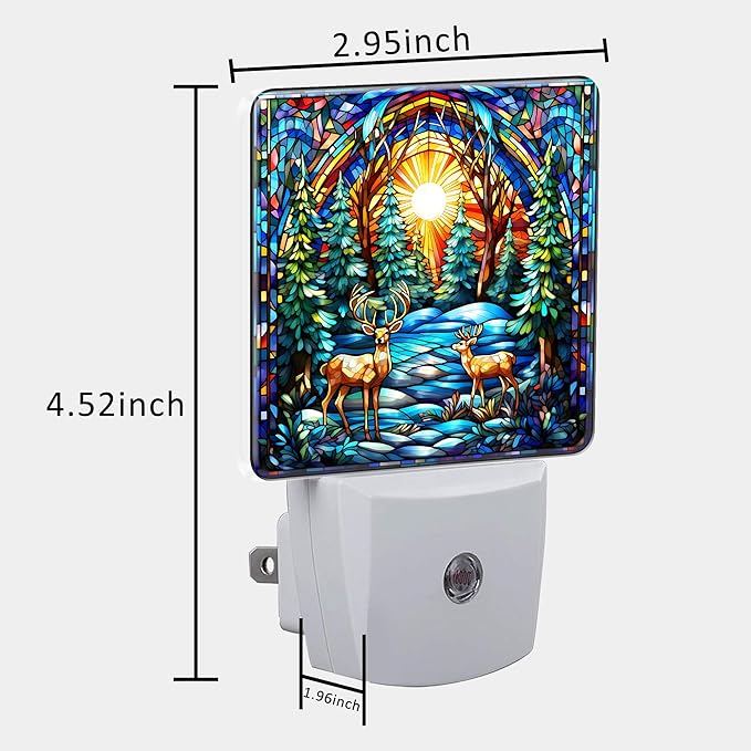 Plug in Night Lights Christmas Stained Glass Deer Nightlight Plug Into Wall - Image 5
