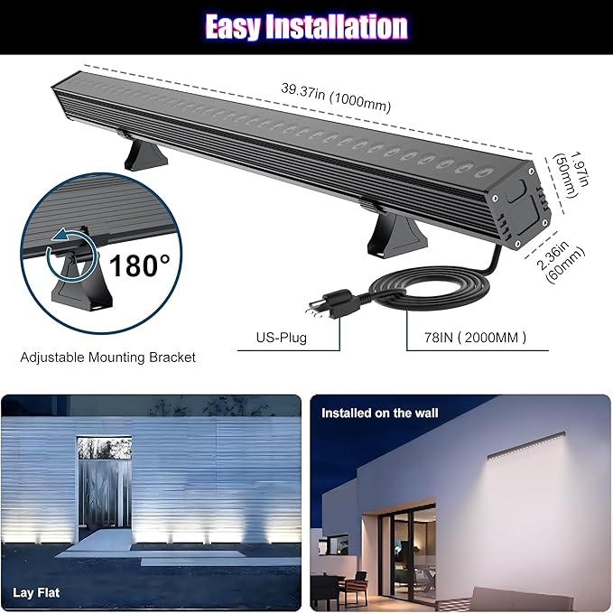 Smart Wall Washer Light Dimmable APP Control, 180W RGBCW Color Changing Linear - Image 6