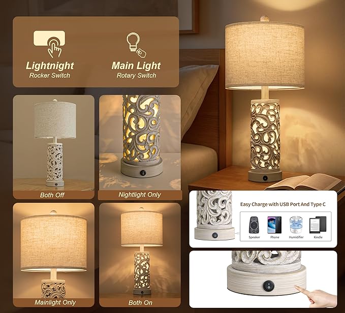 OYEARS Bedside Table Lamps Set of 2 - Image 3