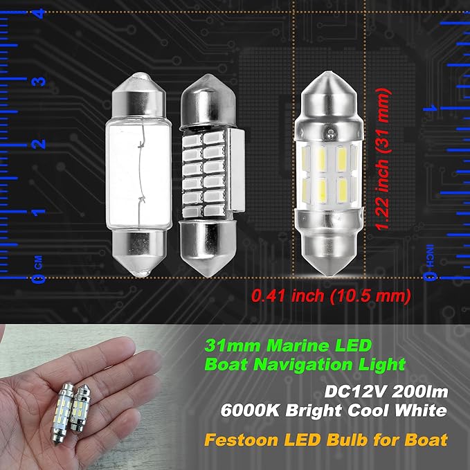 31mm Marine LED Boat Navigation Light Bulb Super Bright Cool White Replacement - Image 4