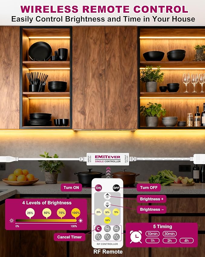 EMITEVER Under Cabinet Lighting kit, UL Listed Dimmable Led Lights Strip - Image 2