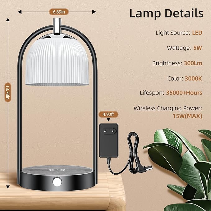 Koopala 15W Wireless Charging Bedside LED Table Lamps Set of 2, Modern Small - Image 3