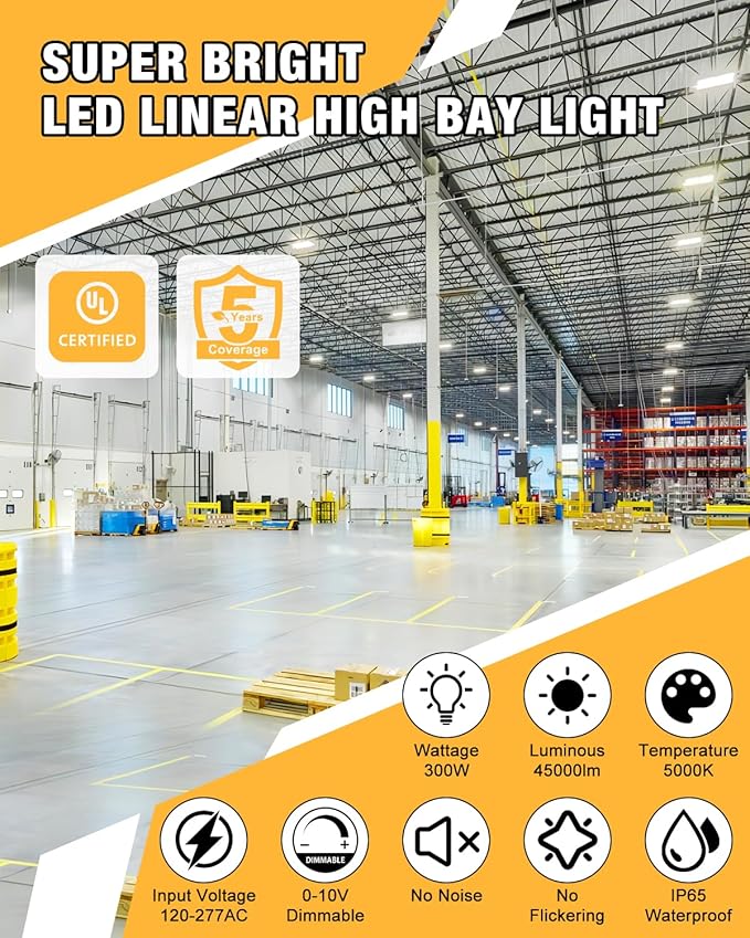 300W LED Linear High Bay Light, 45000LM LED Linear Shop Light Commercial - Image 2