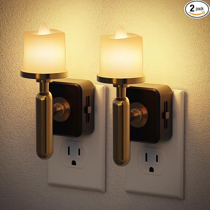 JandCase Candle Night Light, 2 Pack Night Lights Plug into Wall, 3000K Soft by JandCase