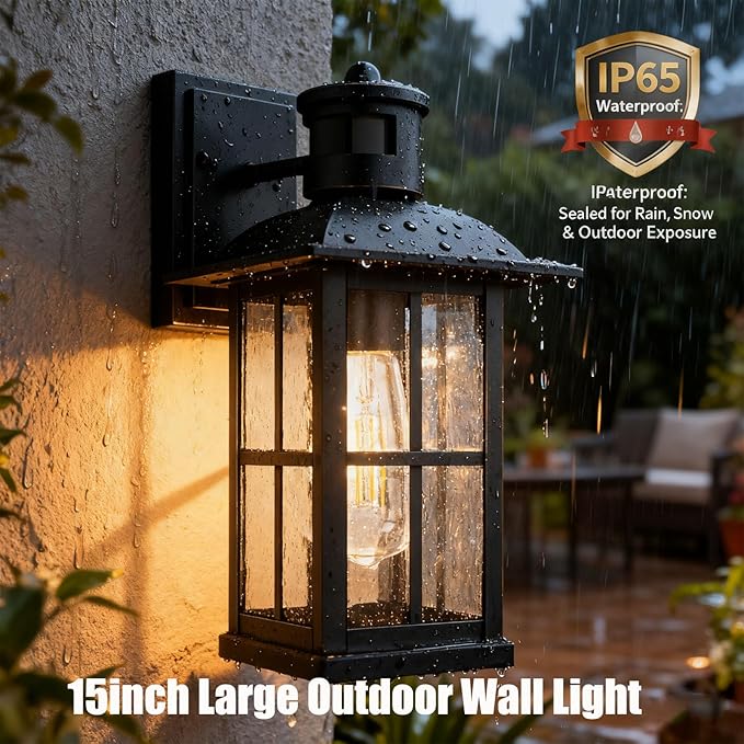 6Pack 15inch Large Outdoor Wall Lights, Modern Black Exterior Wall Light - Image 2