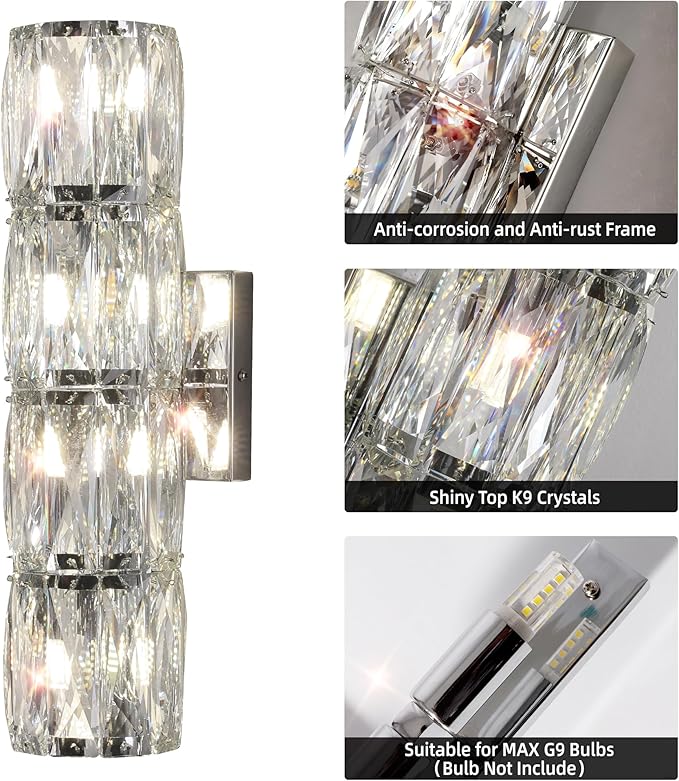 Crystal Wall Sconces Set of Two, Modern Sconces Wall Decor Set of 2 Chrome - Image 7