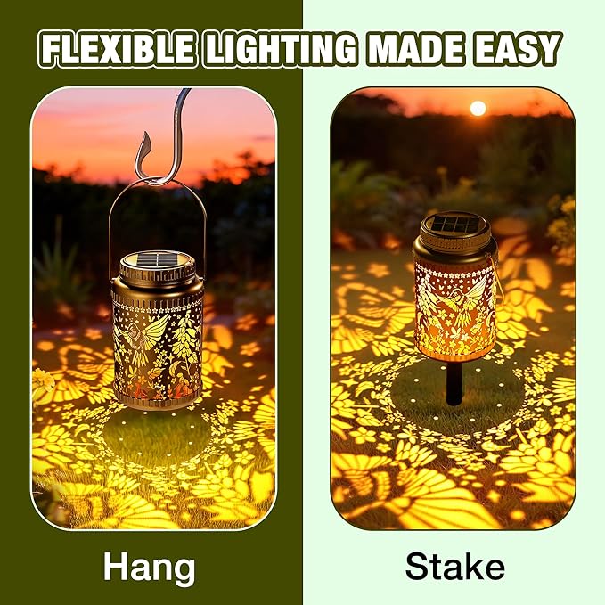 Cooo 4 Pack Solar Lanterns Outdoor Waterproof Hummingbird Red_Sage Solar - Image 4