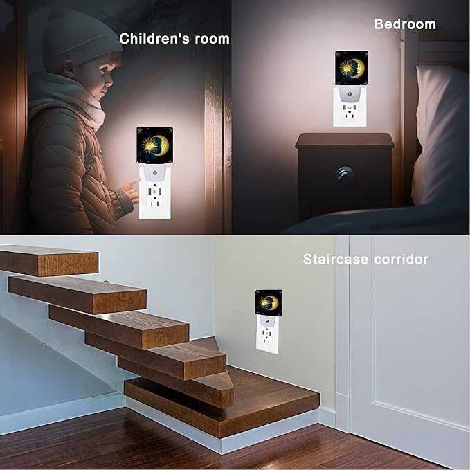 Celestial Moon Golden Sun Night Light, Boho Chic Stars Night Lights Plug into - Image 5