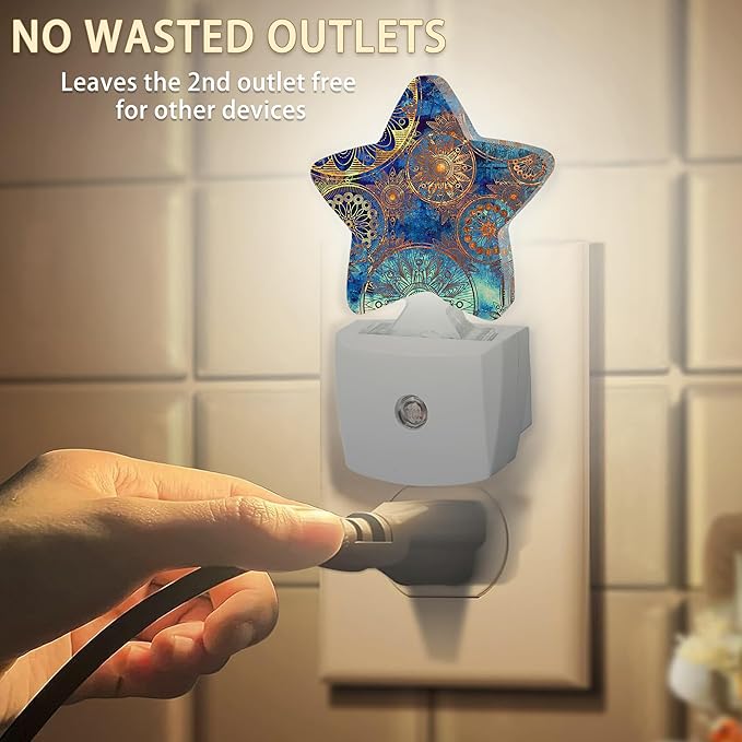 Blue Paisley Boho Flower Night Light, Dusk to Dawn Smart Sensor Nightlight - Image 2