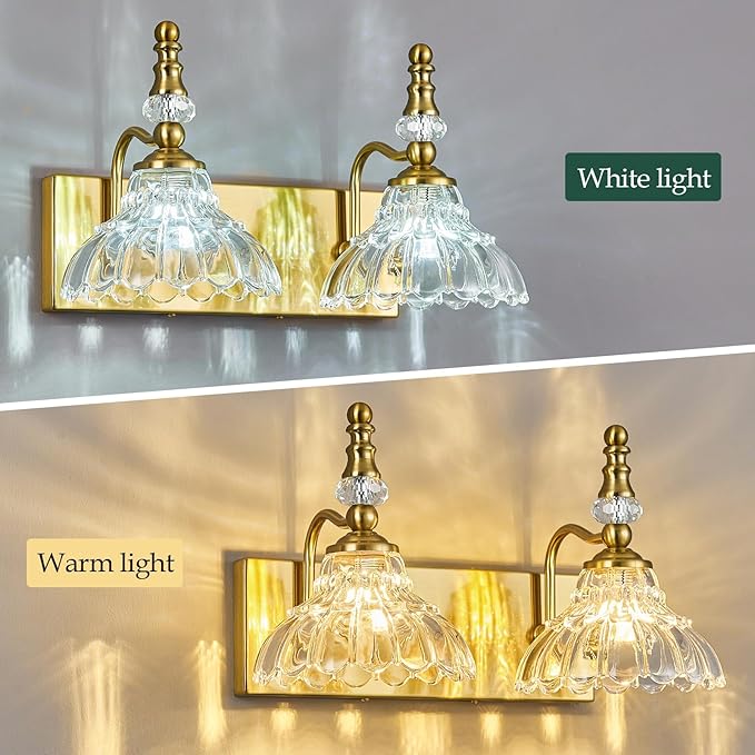 Vintage Bathroom Vanity Light, 2-Light Gold Vanity Lighting Fixture - Image 4