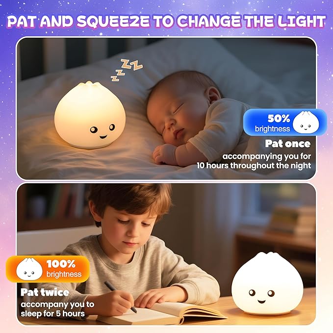 Night Light for Kids, Rechargeable Dimmable Silicone LED Nightlight - Image 4