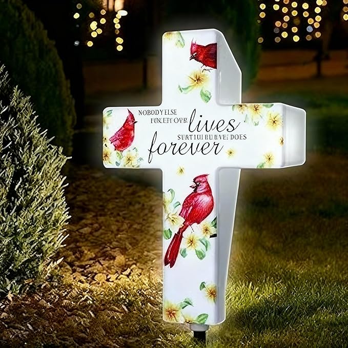 Yousoontic Cardinal Grave Solar Cross Lights Outdoor Memorial Garden Stake by Yousoontic