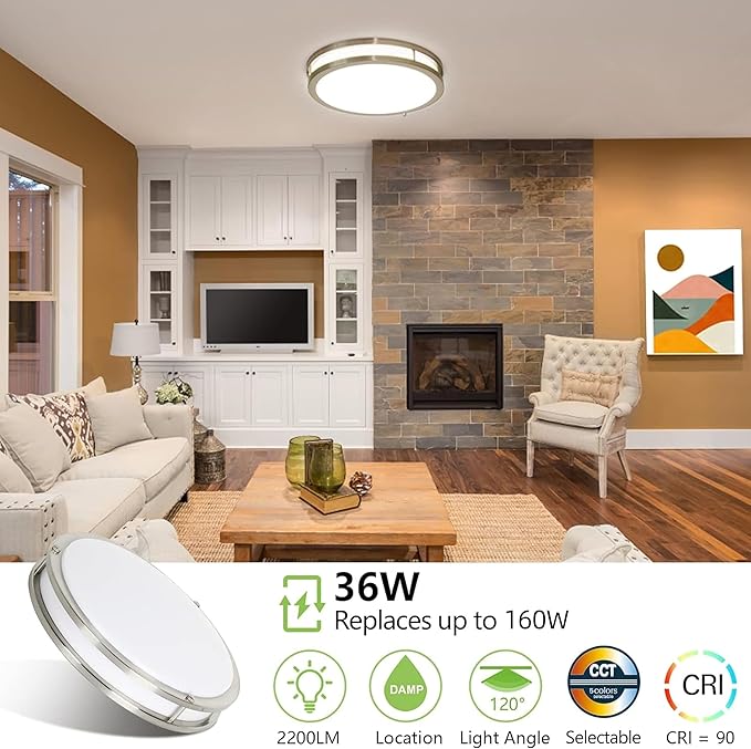 hykolity 16 inch Dimmable LED Flush Mount Ceiling Light Fixture, Brushed Nickel - Image 7