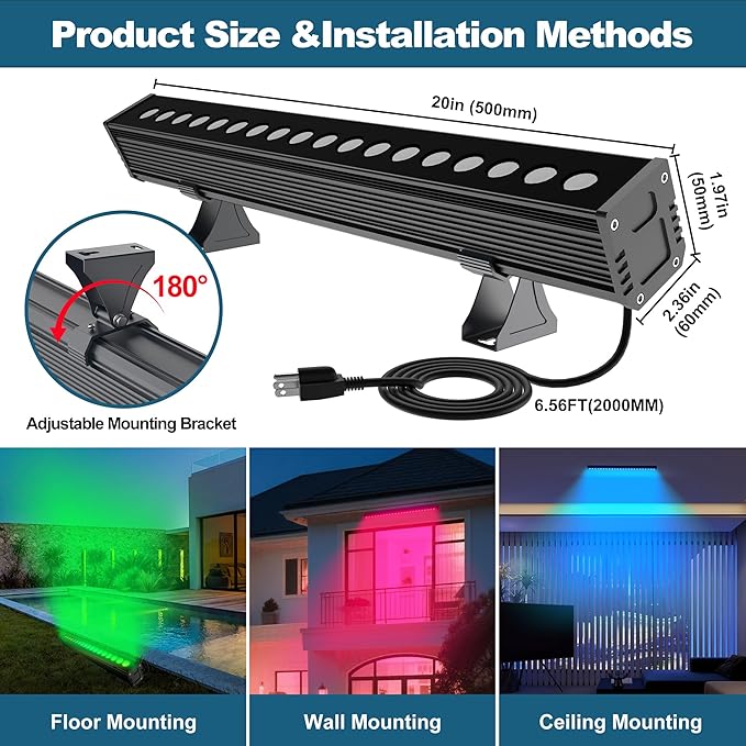 Smart Outdoor RGBCW LED Light Bar 20″, Color Changing Wall Washer - Image 4