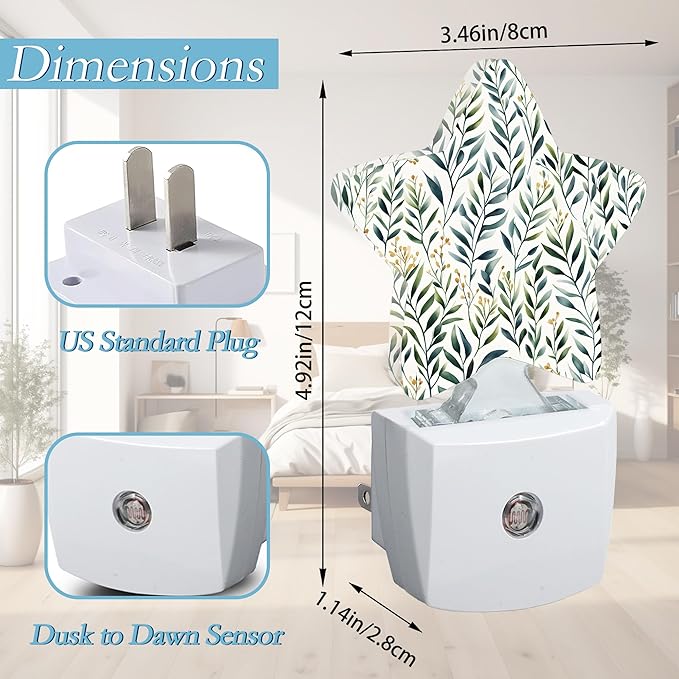Eucalyptus Leaves Night Light, Plants Plug-in Night Light Auto Dusk-to-Dawn - Image 2