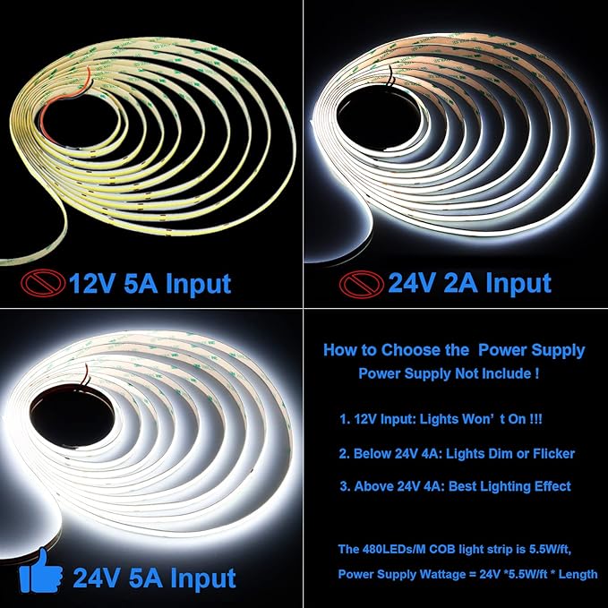 JOYLIT 24V COB LED Strip Lights 16.4ft 6000K Cool White 550LM/FT Super Bright - Image 8