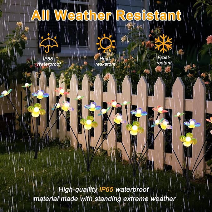 Solar Flower Lights Outdoor Waterproof 6 Pack of 32 LEDs Garden Solar Firefly - Image 6