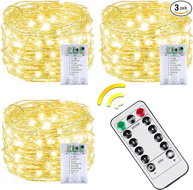 3 Pack 60LED Christmas Battery Operated Fairy Lights by BOSSERN