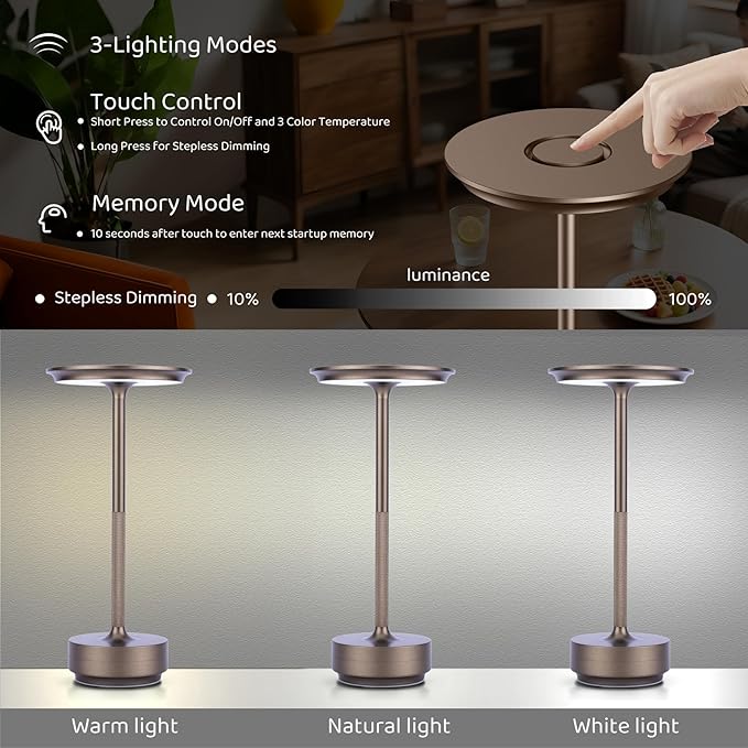 Cordless Table Lamp Rechargeable - 5000mAh Battery Operated LED Table Light - - Image 5