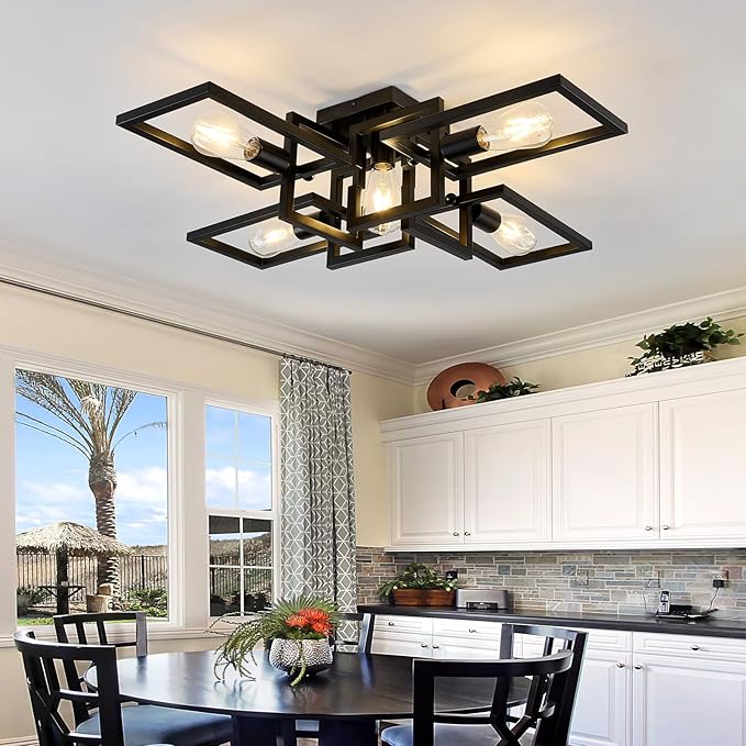 ZGLAOJT Black Industrial Semi Flush Mount Ceiling Light 5-Light Kitchen Light - Image 9