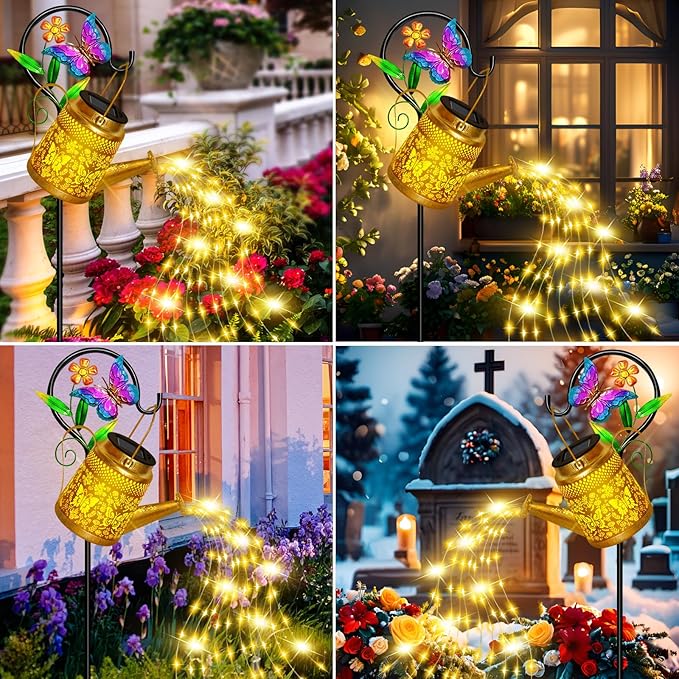 Christmas Gifts Butterfly Solar Watering Can Lights, Outdoor Waterproof Garden - Image 4