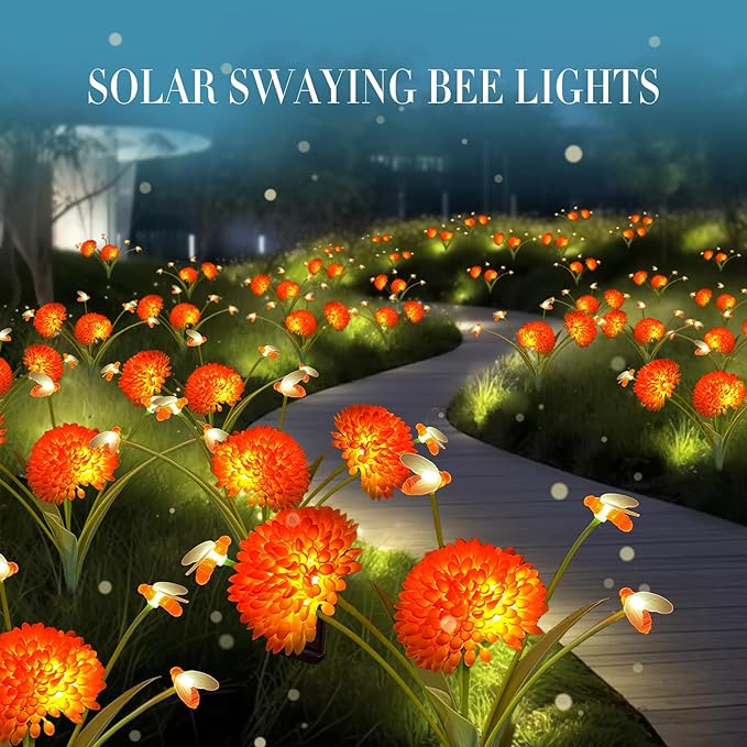 Solar Garden Lights, 6 Pack Swaying Bee Lights - Image 4