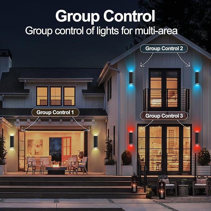 Smart RGBCW Up and Down Outdoor Wall Lights 120W, Dual Beam LED Wall Sconce - Image 4