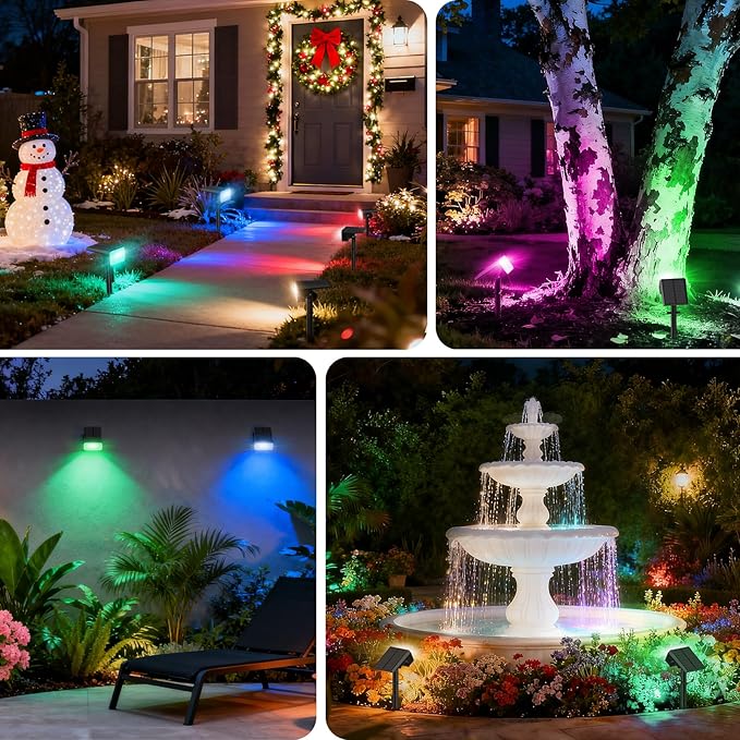 Solar Color Changing Spot Lights Outdoor Waterproof IP65, 2-in-1 Landscape - Image 6