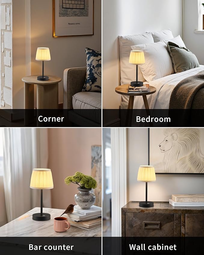 PUSU 2 Pack Cordless LED Black Table Lamps, Rechargeable 4000mAh 3 Way Dimmable - Image 6