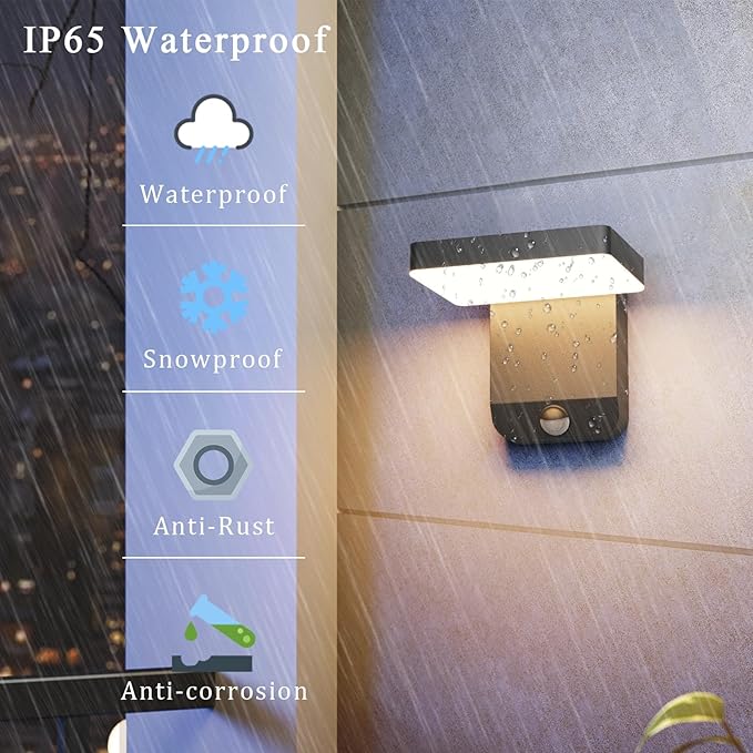 2 Pack Motion Sensor Outdoor Wall Light, Modern LED Black Motion Outdoor Light - Image 2