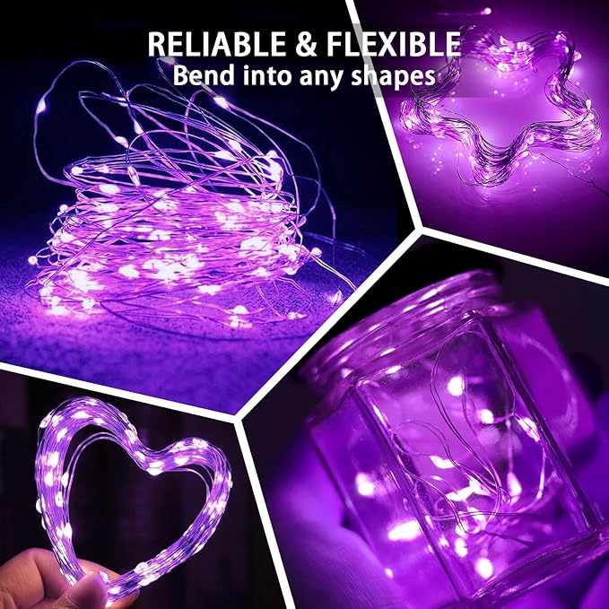 100 Pack Purple Fairy Lights 7Ft 20 LED Twinkle String Lights 3 Modes Battery - Image 6