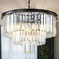 Black Modern Crystal Chandelier, 3-Tier Round Flush Mount Ceiling Light by Laiuetai