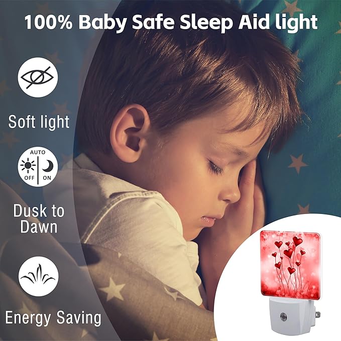 Red Hearts Night Light Plug into Wall, Romantic Sweet Heart Dusk to Dawn Night - Image 5